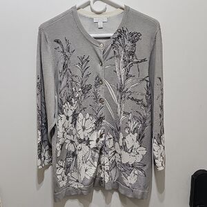Charter Club Gray Floral Button Down Shirt